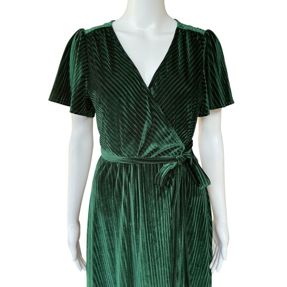 Baltic Born Andi Ribbed Velvet Wrap Maxi Dress sz M Holiday Event Emerald Green - Picture 2 of 11